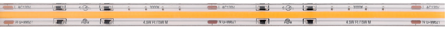4.5W 120V Wet Rated COB Tape Light 3000K