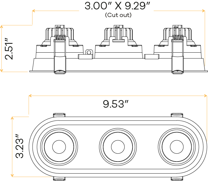 3" Oval Triple Head Regress Gimbal Black