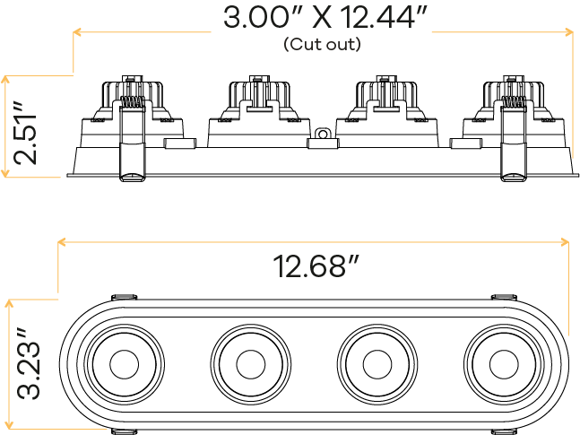 3" Oval Four Head Regress Gimbal Black