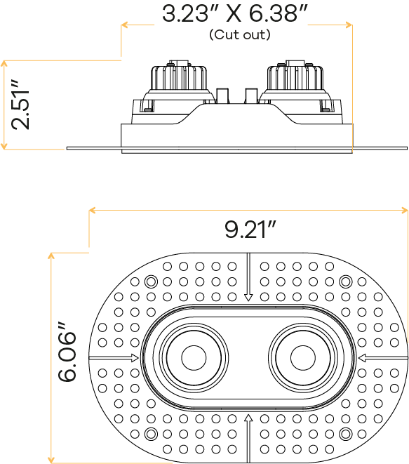 3" Oval Double Head Regress Gimbal Trimless White