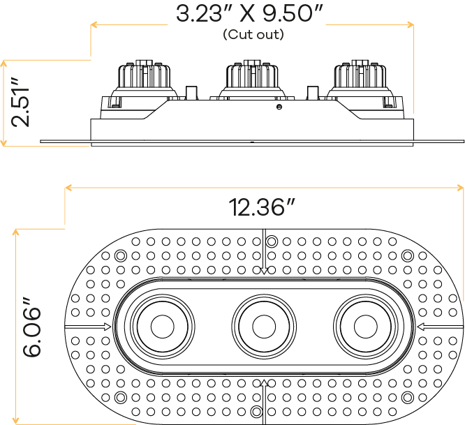 3" Oval Triple Head Regress Gimbal Trimless White
