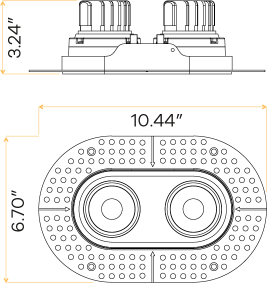 3.5" Oval Double Head Regress Gimbal Trimless White