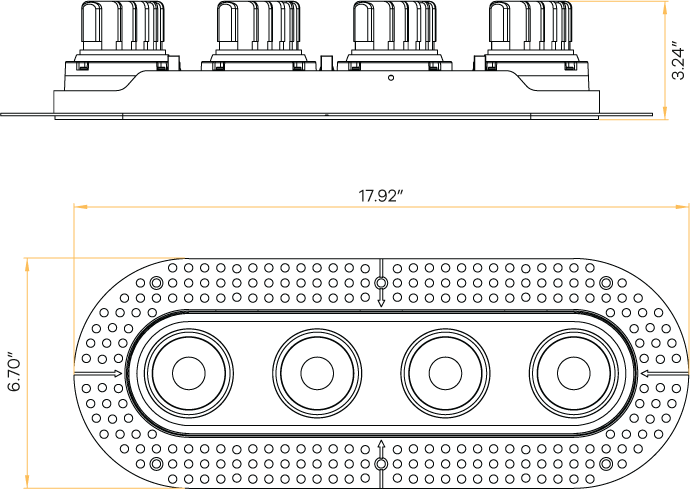 3.5" Oval Four Head Regress Gimbal Trimless White