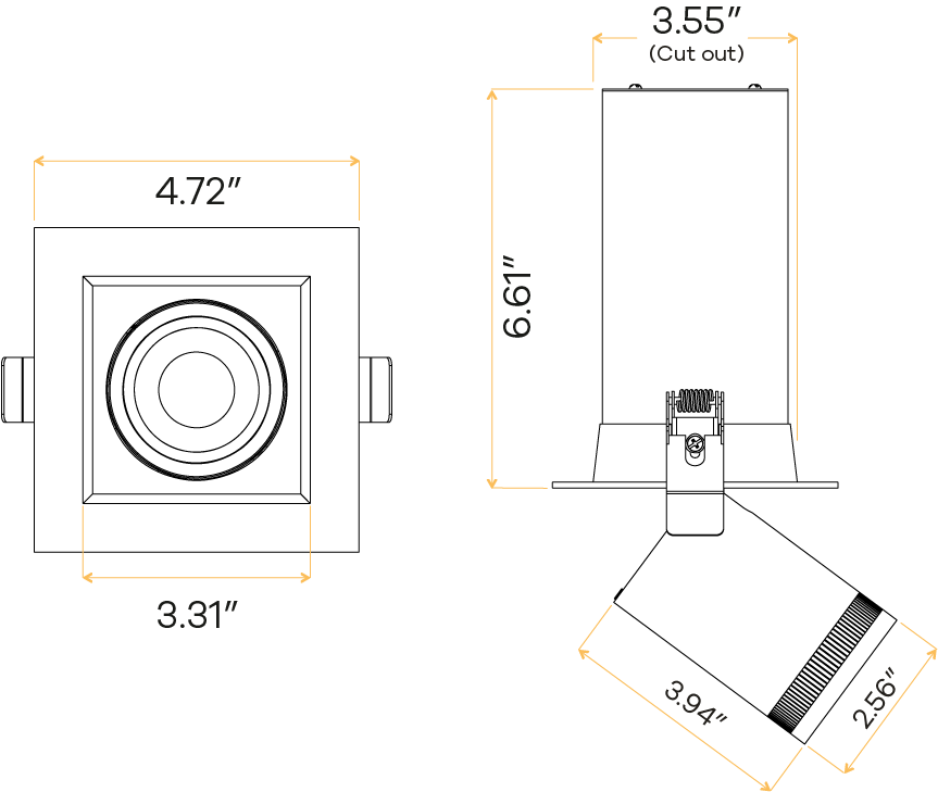 3” Square Retractable Downlight White