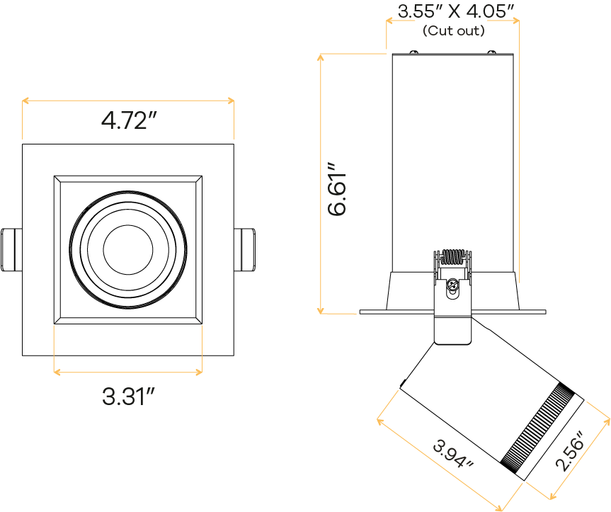 3” Square Retractable Downlight White
