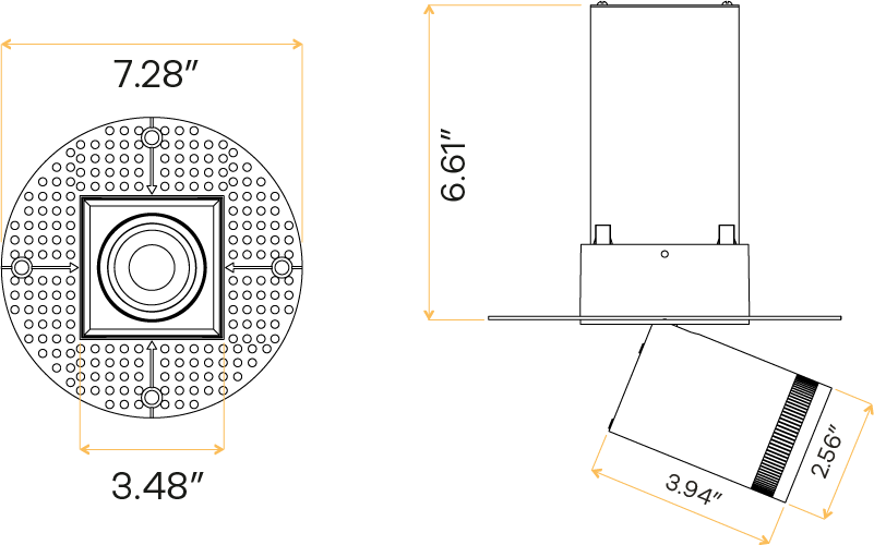 3” Square Retractable Trimless White