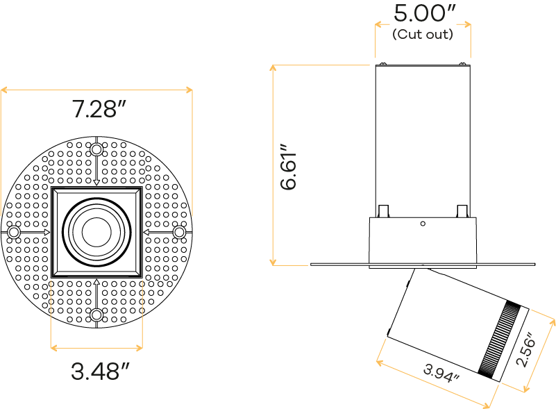 3” Square Retractable Trimless White