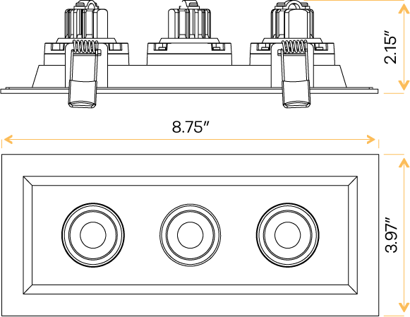 2” Triple Head Regress Multiple Gimbal White