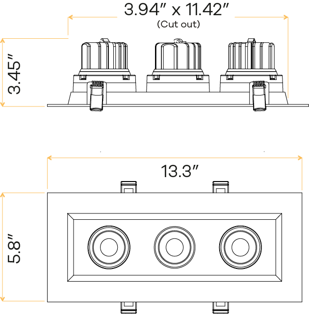 3.5” Triple Head Regress Multiple Gimbal White
