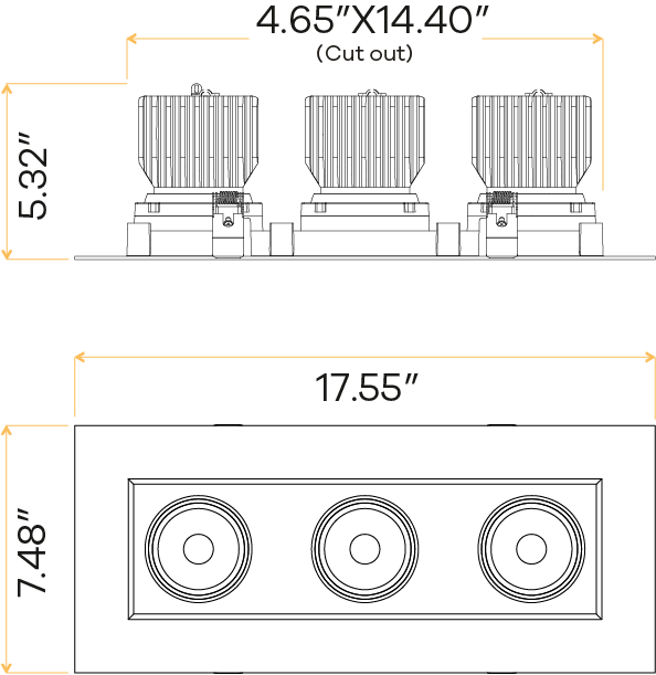 4” Triple Head Regress Multiple Gimbal White