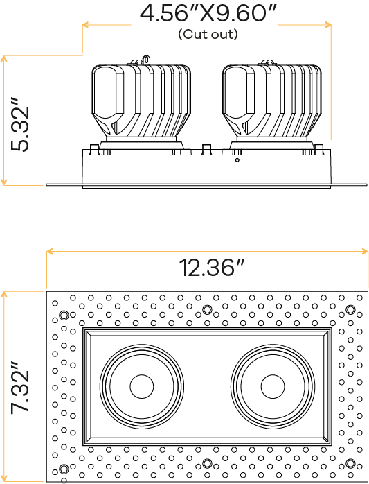 4" Double Head Trimless Regress Multiple Gimbal White