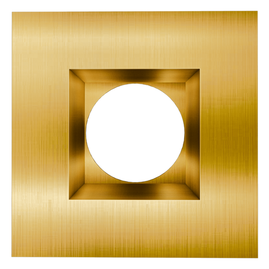 Gold square with a  circle in the center on, Brushed brass