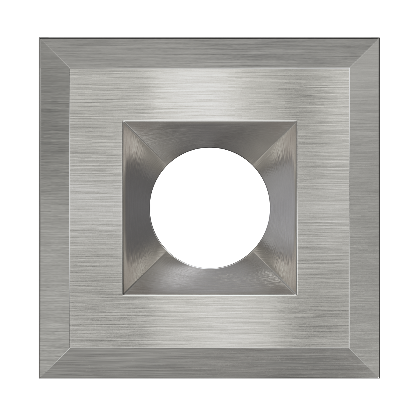 A square brushed metal Nickel light fixture, for 3 inch can 