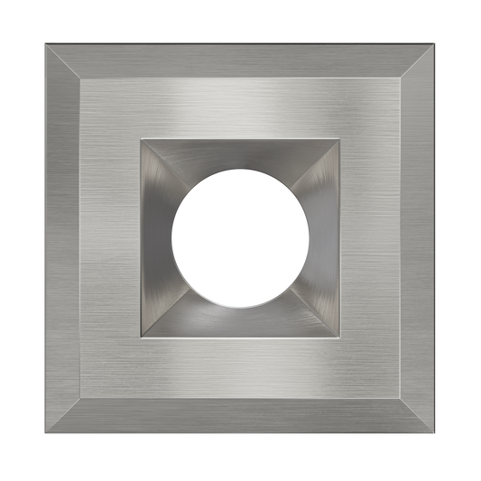 A square brushed metal Nickel light fixture, for 3 inch can 