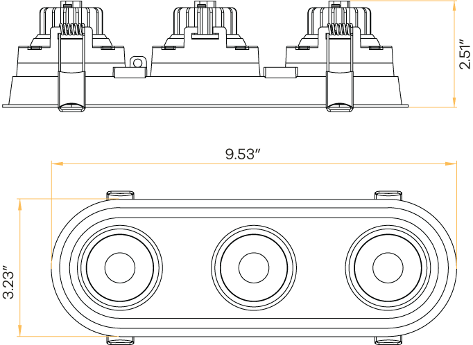 3" Oval Triple Head Regress Gimbal Black