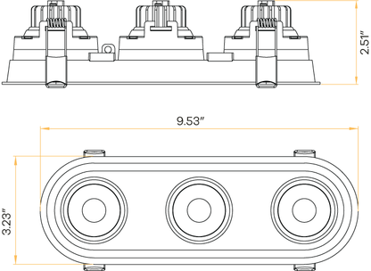 3" Oval Triple Head Regress Gimbal Black
