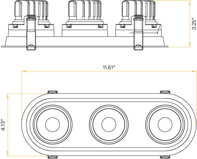 3.5" Oval Triple Head Regress Gimbal Black