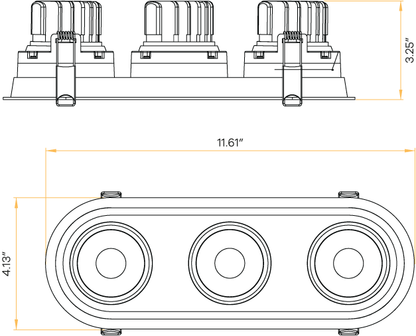 3.5" Oval Triple Head Regress Gimbal Black
