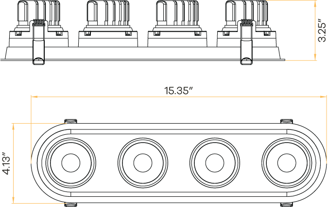 3.5" Oval Four Head Regress Gimbal Black