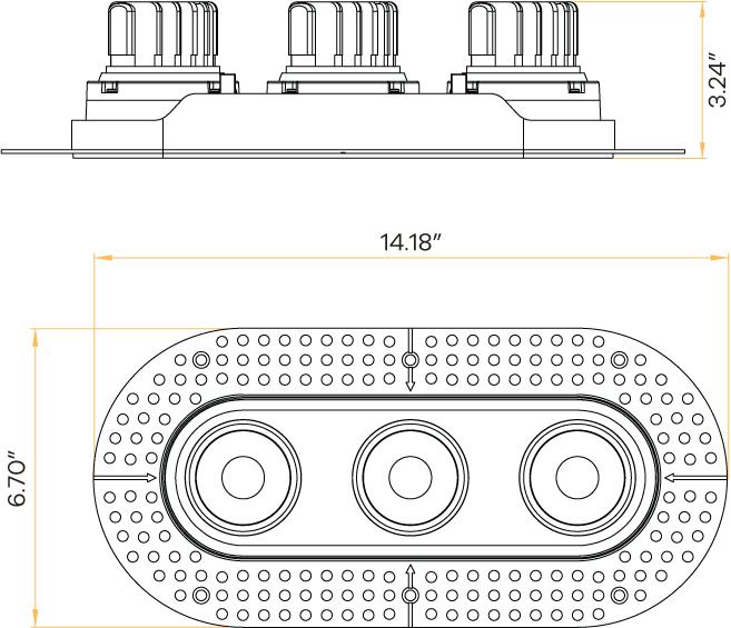 3.5" Oval Triple Head Regress Gimbal Trimless Black