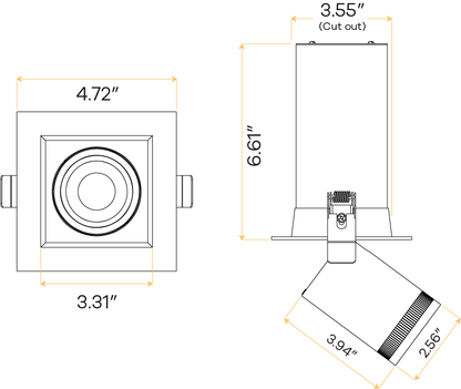 3” Square Retractable Downlight White