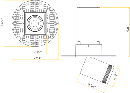 3” Square Retractable Trimless Black