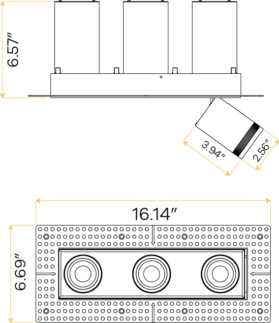 3” Triple Head Retractable Trimless Multiple White