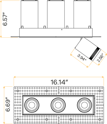 3” Triple Head Retractable Trimless Multiple White