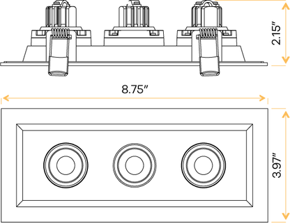 2” Triple Head Regress Multiple Gimbal White