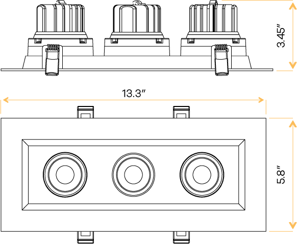 3.5” Triple Head Regress Multiple Gimbal Black