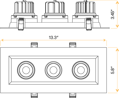 3.5” Triple Head Regress Multiple Gimbal Black