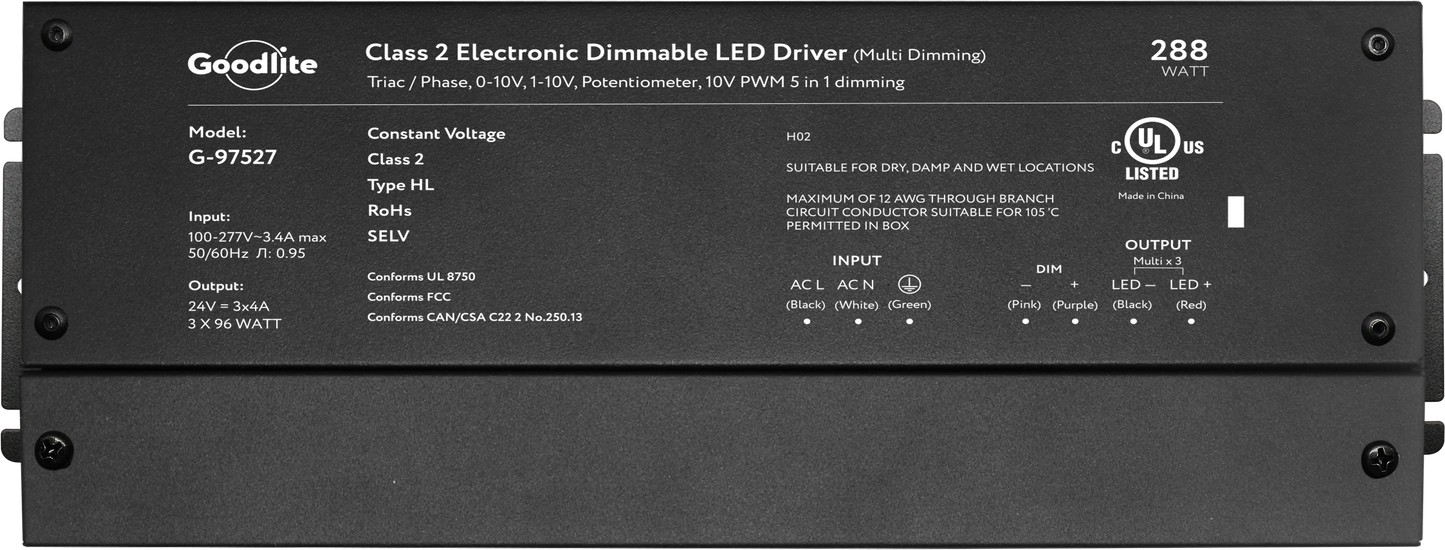 288W Class 2 Multi Circuit Electronic Led Driver 24V (Multi Dimming)