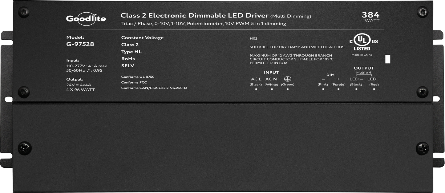 384W Class 2 Multi Circuit Electronic Led Driver 24V (Multi Dimming)