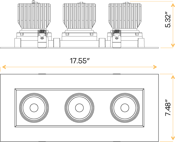 4” Triple Head Regress Multiple Gimbal Black