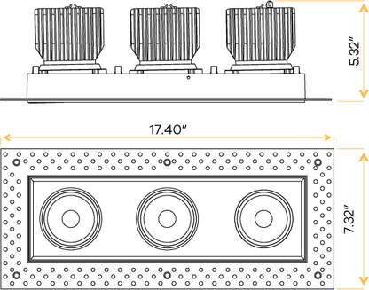 4" Triple Head Trimless Regress Multiple Gimbal White