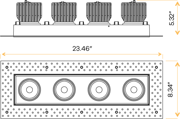4" Four Head Trimless Regress Multiple Gimbal Black