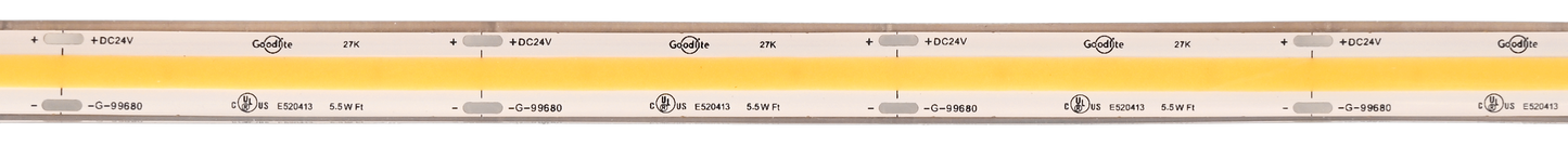 5.5W 24V IP68 Wet Rated COB Tape Light 2700k