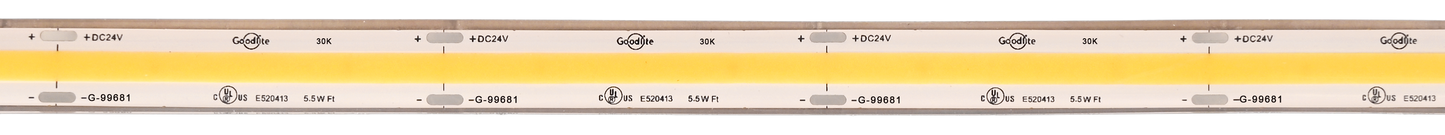 5.5W 24V IP68 Wet Rated COB Tape Light 3000k